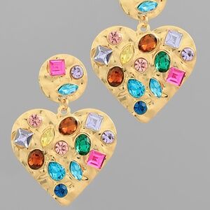 Pave Glass Heart Dangle Earrings